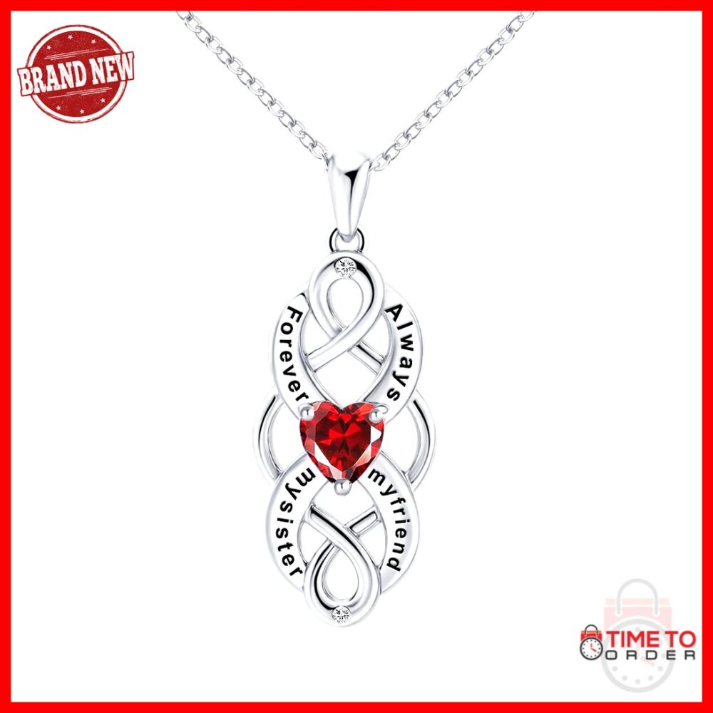 Sterling Silver Infinity Pendant Necklace With Birthstone, Gift Box